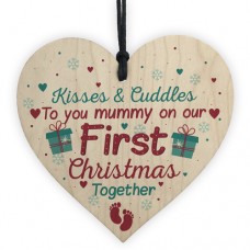 WOODEN HEART - 100mm - To Mummy First Christmas