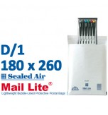 Mail Lite 180 x 260 wht bubbled lined D1 - Box of 100