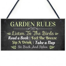 FP - 200X100 - Garden Rules Sit Back And Listen Sign In Dark Grey