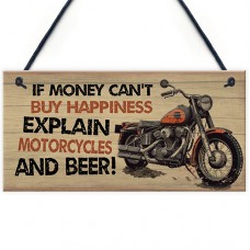 FP - 200X100 - Money Motorcycles And Beer Funny Rustic Motorbike Sign