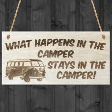 WOODEN PLAQUE - 200x100 - What Happens In The Camper