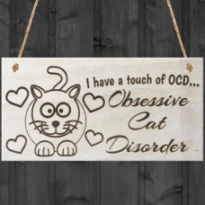 WOODEN PLAQUE - 200x100 - OCD - Obsessive Cat Disorder