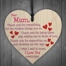 WOODEN HEART - 100mm - Mum I Love You Every Day