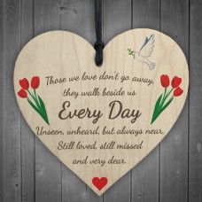 WOODEN HEART - 100mm - Those We Love - Dove and Tulips