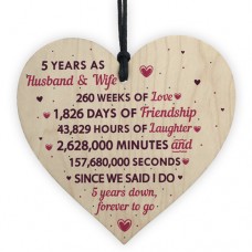 WOODEN HEART - 100mm - 5 years as husband and wife