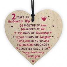 WOODEN HEART - 100mm - 2 years as husband and wife