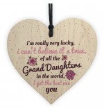 WOODEN HEART - 100mm - Very Lucky Granddaughter